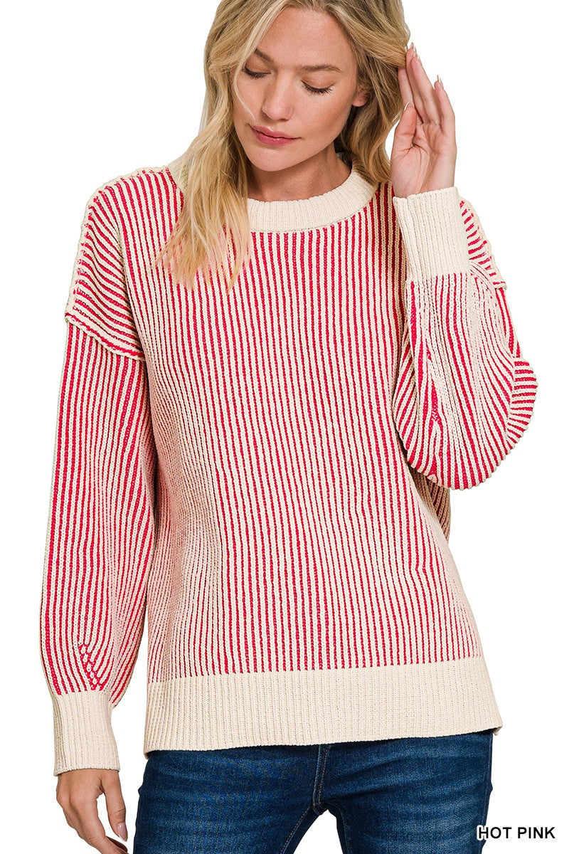 Ribbed Two Tone Sweater