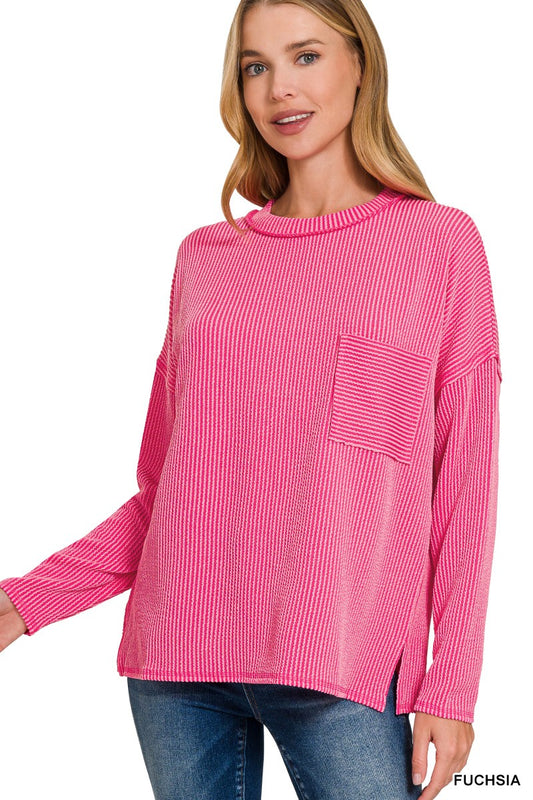 Corded Drop Shoulder Top - Fucshia