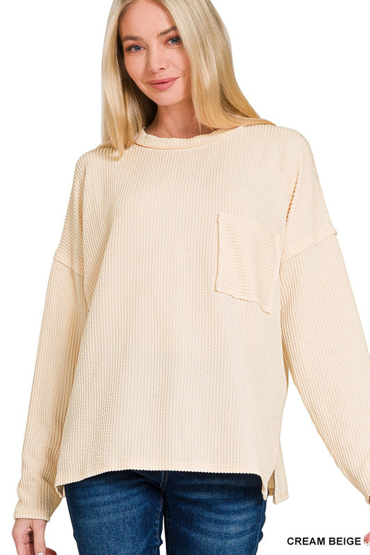 Corded Drop Shoulder Top - Cream Beige