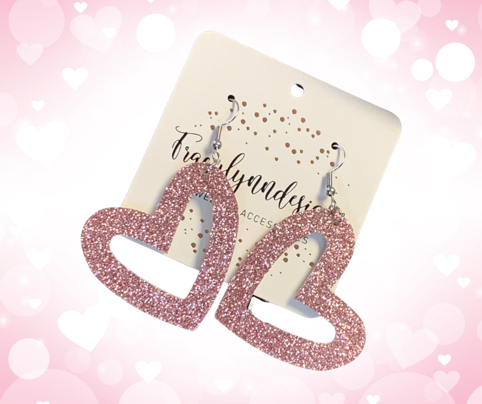 Oversized Glitter Leather Heart Earrings