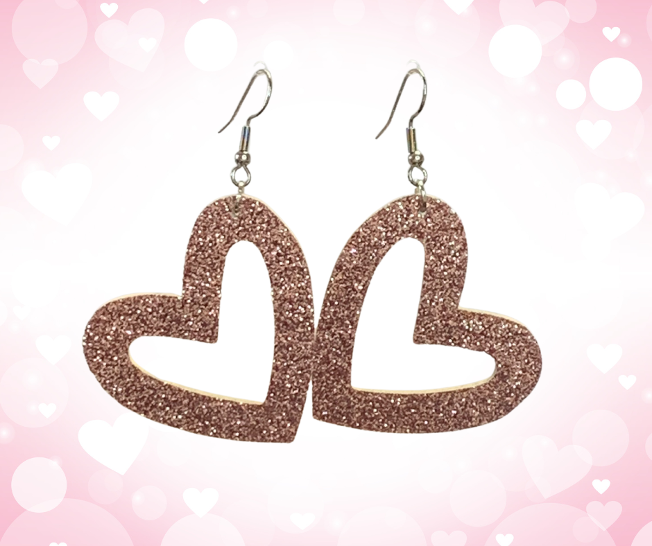 Oversized Glitter Leather Heart Earrings