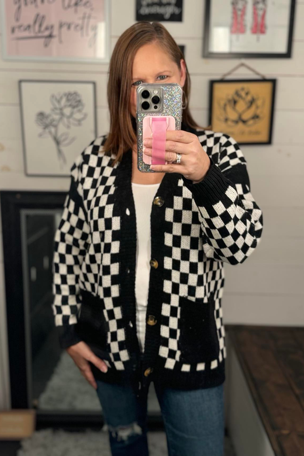 Vicki Varsity Checkered Cardigan