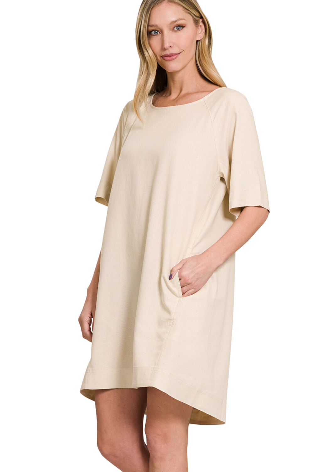 Linen Shift Dress with Pockets