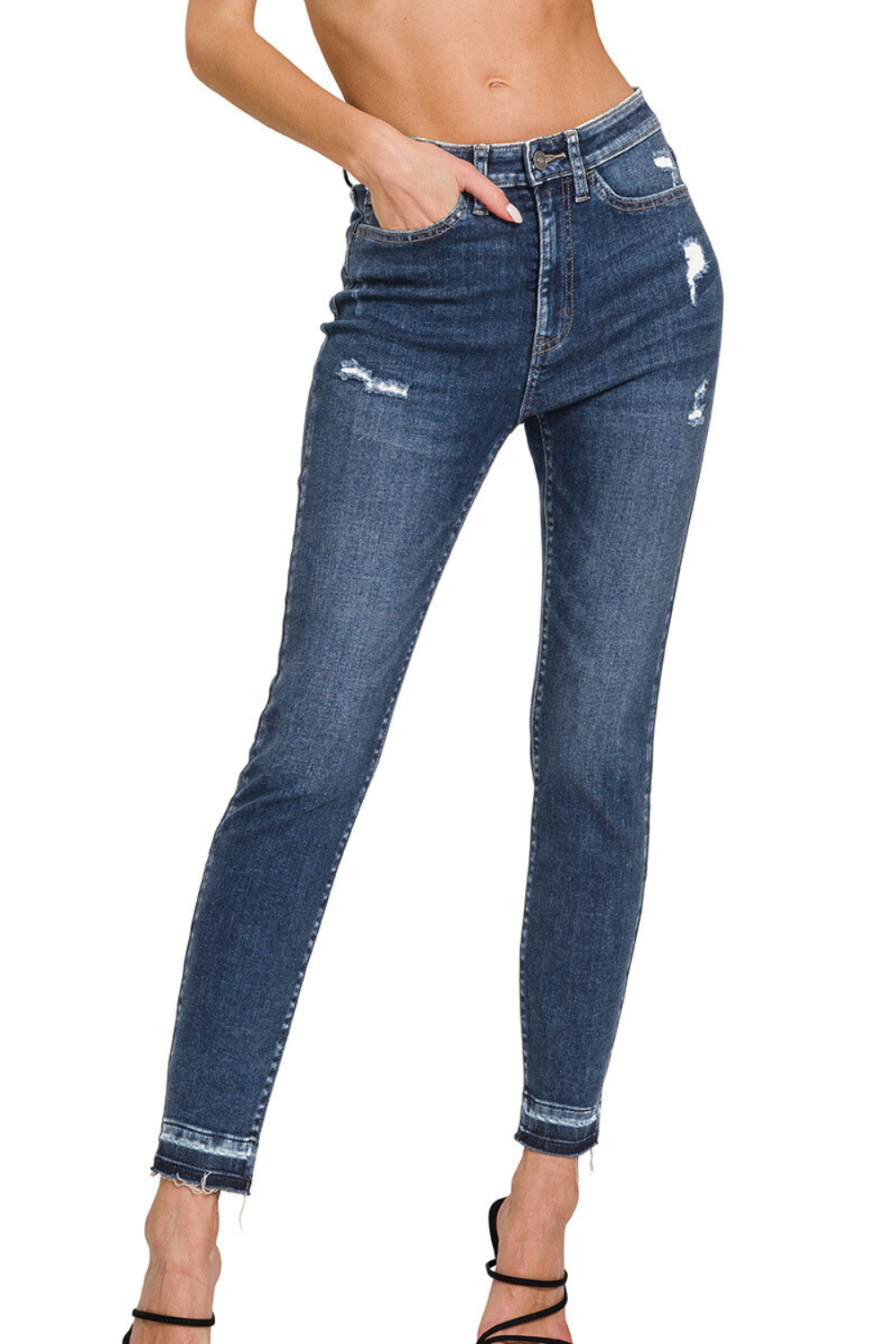 High Rise Distressed Skinny Jean