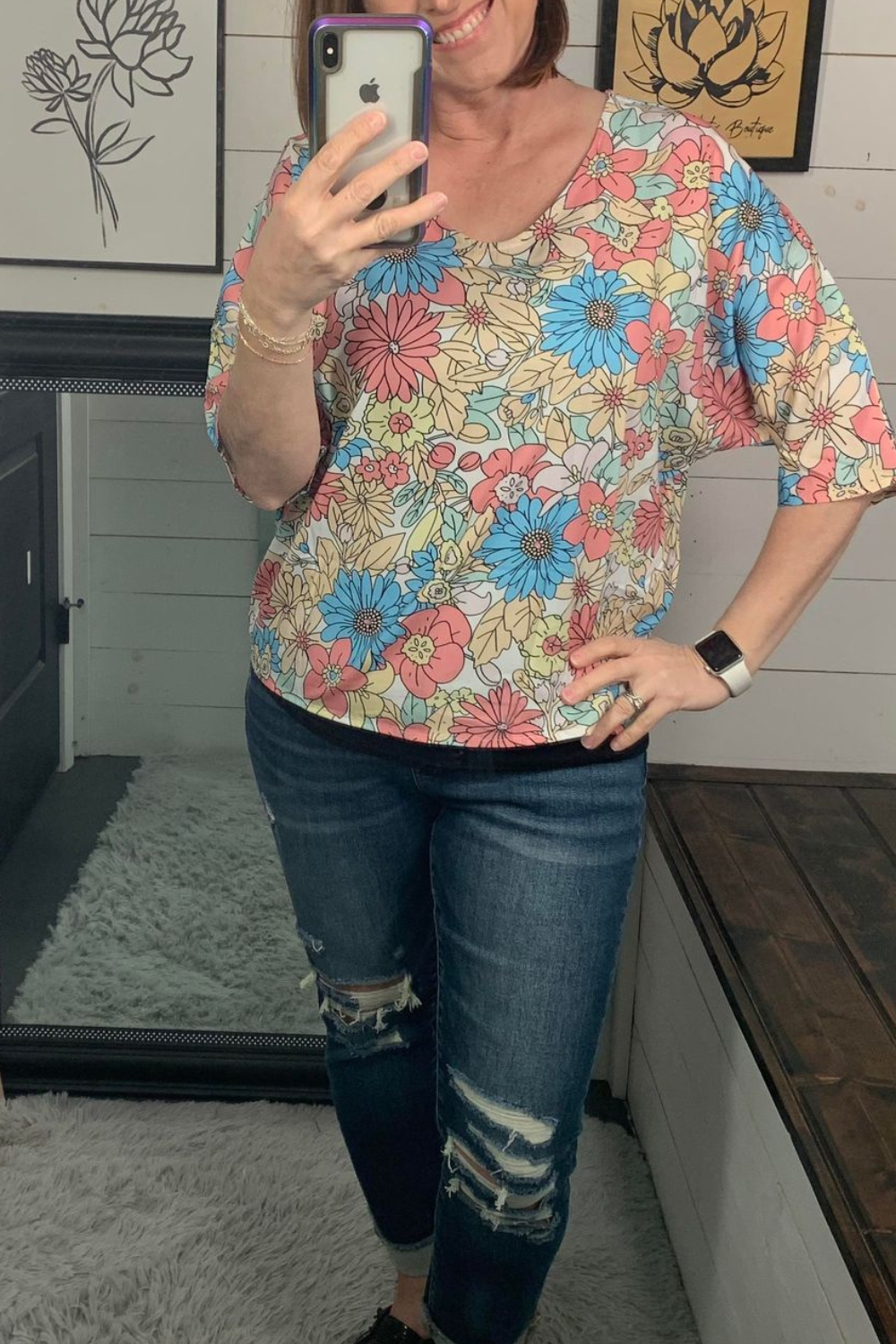 Floral Print VNeck Top