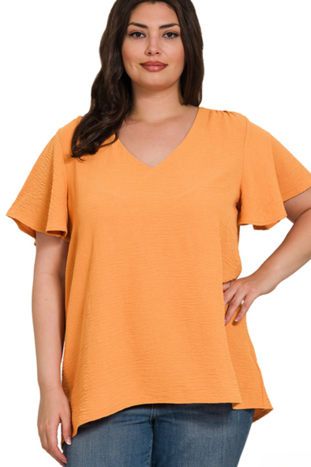 Woven Flutter Sleeve Top - Apricot