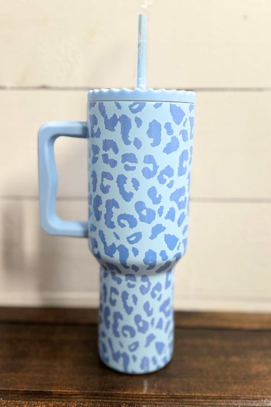 Leopard Print Tumbler - Light Blue