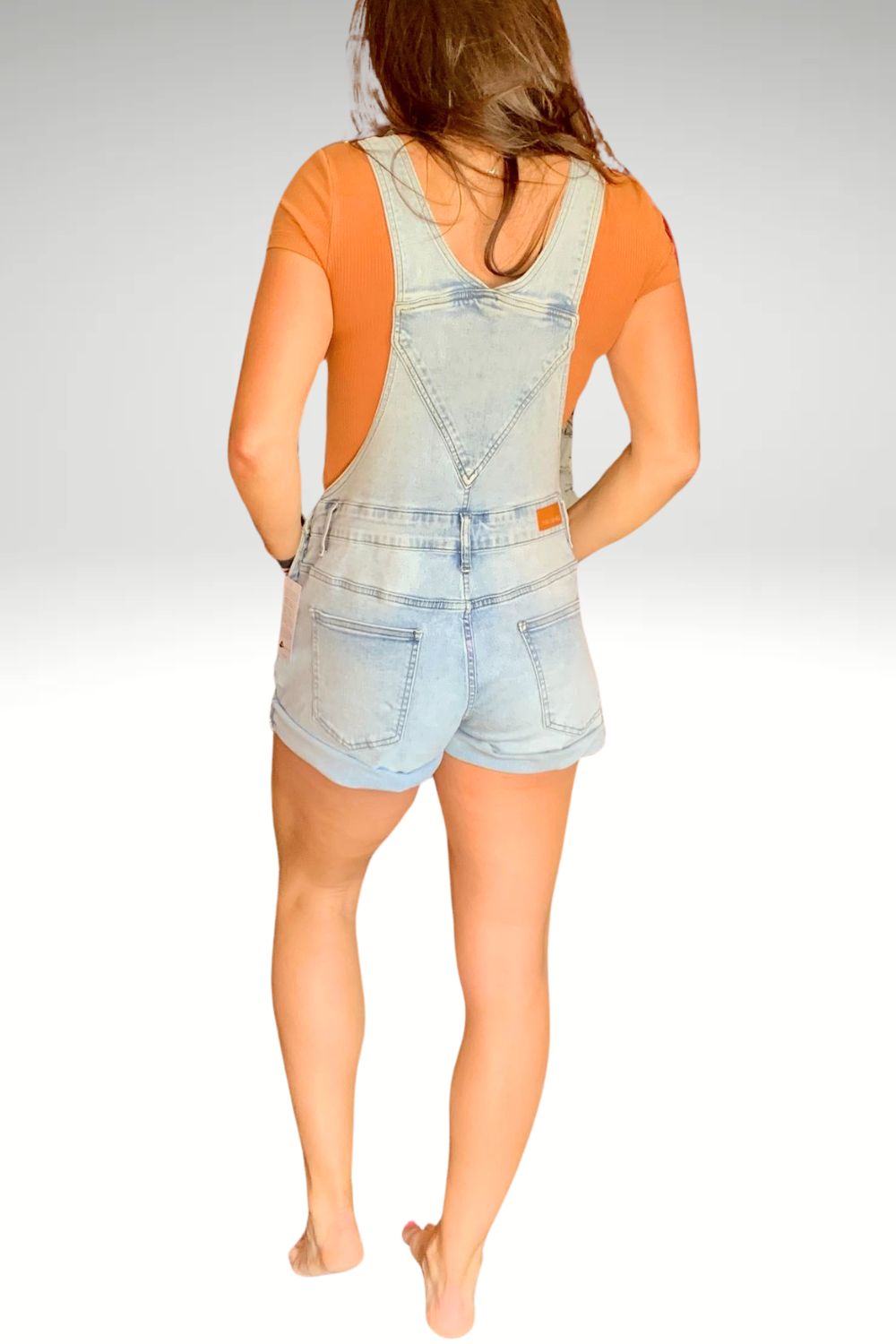 Light Wash Denim Overall Shorts