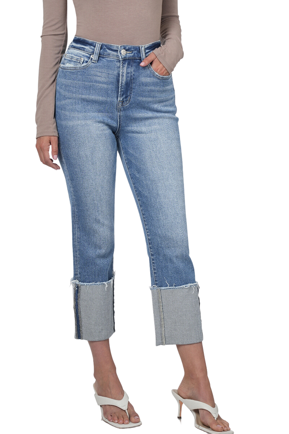 High Rise Cuffed Denim Jeans