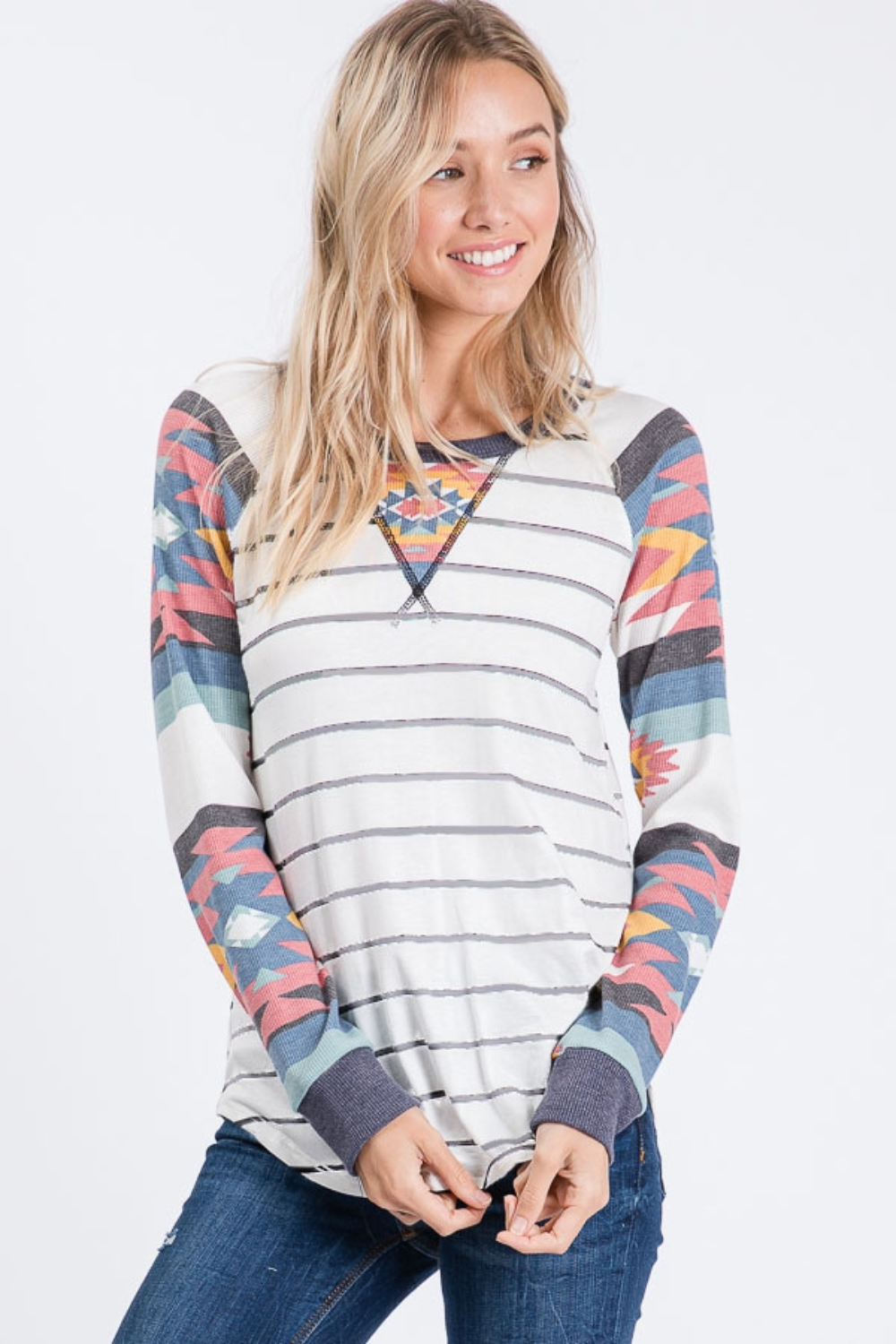 Aztec & Stripe Long Sleeve Top