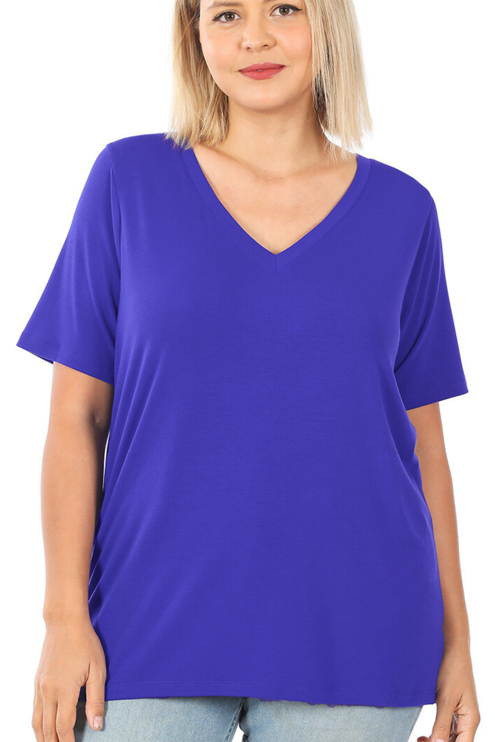 Basic Short Sleeve VNeck Tee - Bright Blue