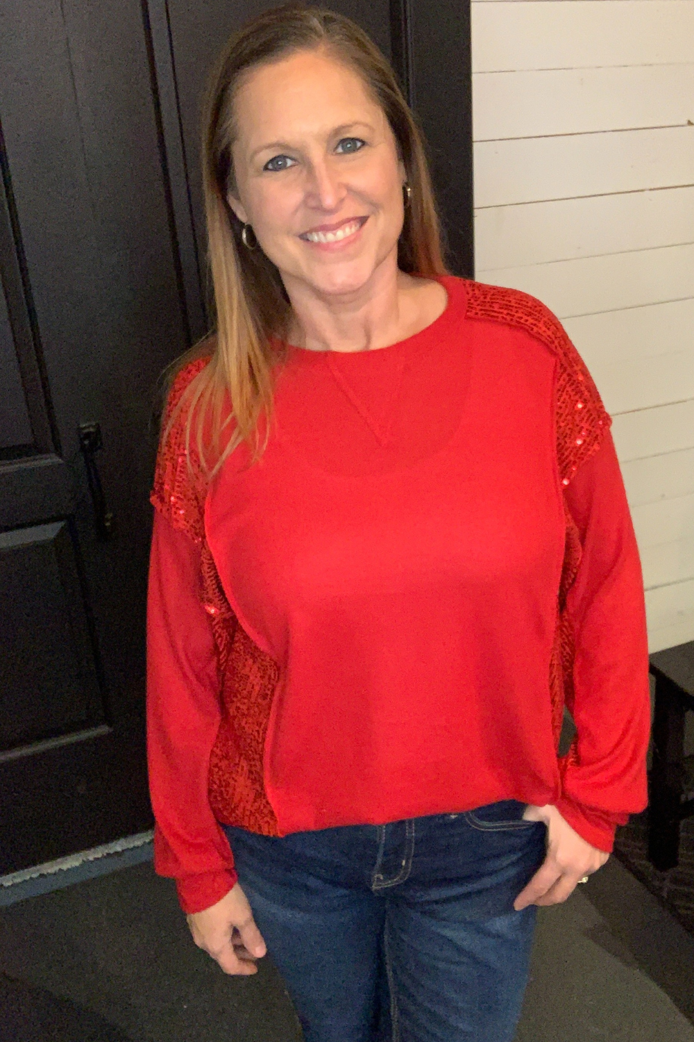 Brushed Red Sequin Top