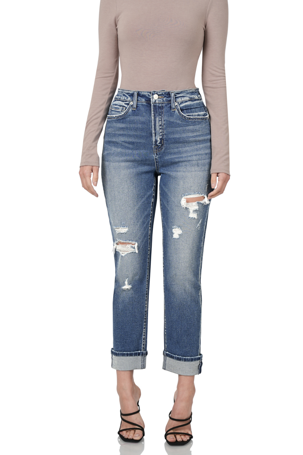 Distressed Cuffed Mom Jeans