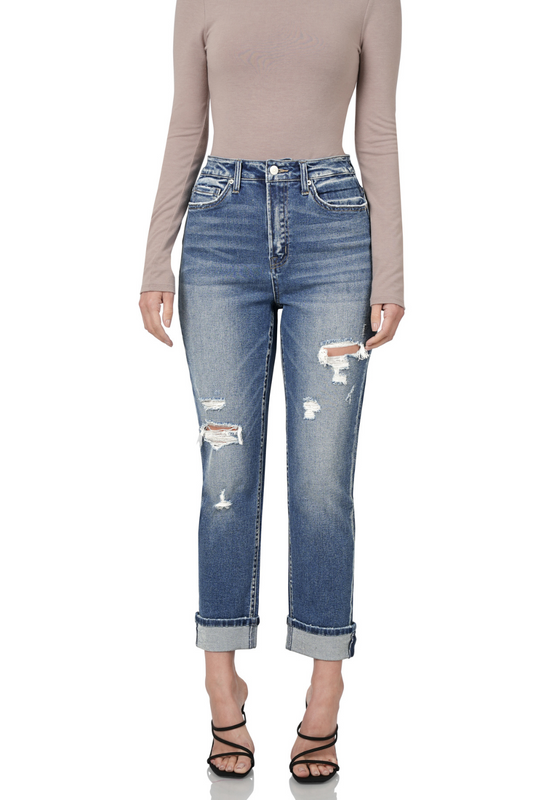 Distressed Cuffed Mom Jeans