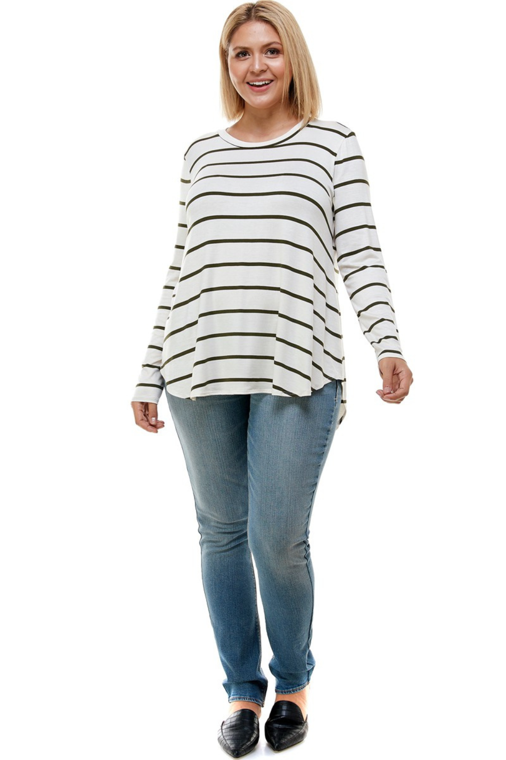 Olive Stripe Plus Long Sleeve Tee