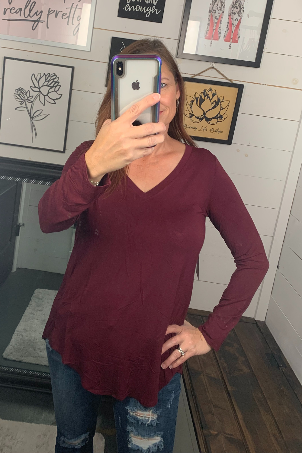 Luxe Rayon VNeck Long Sleeve Top