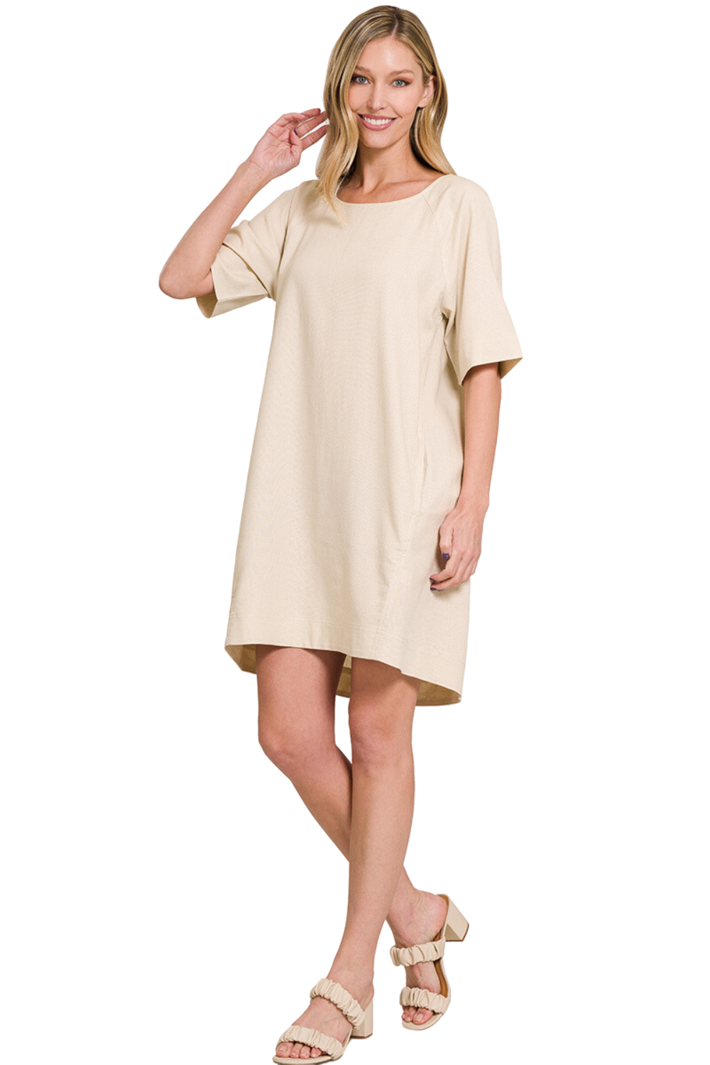 Linen Shift Dress with Pockets