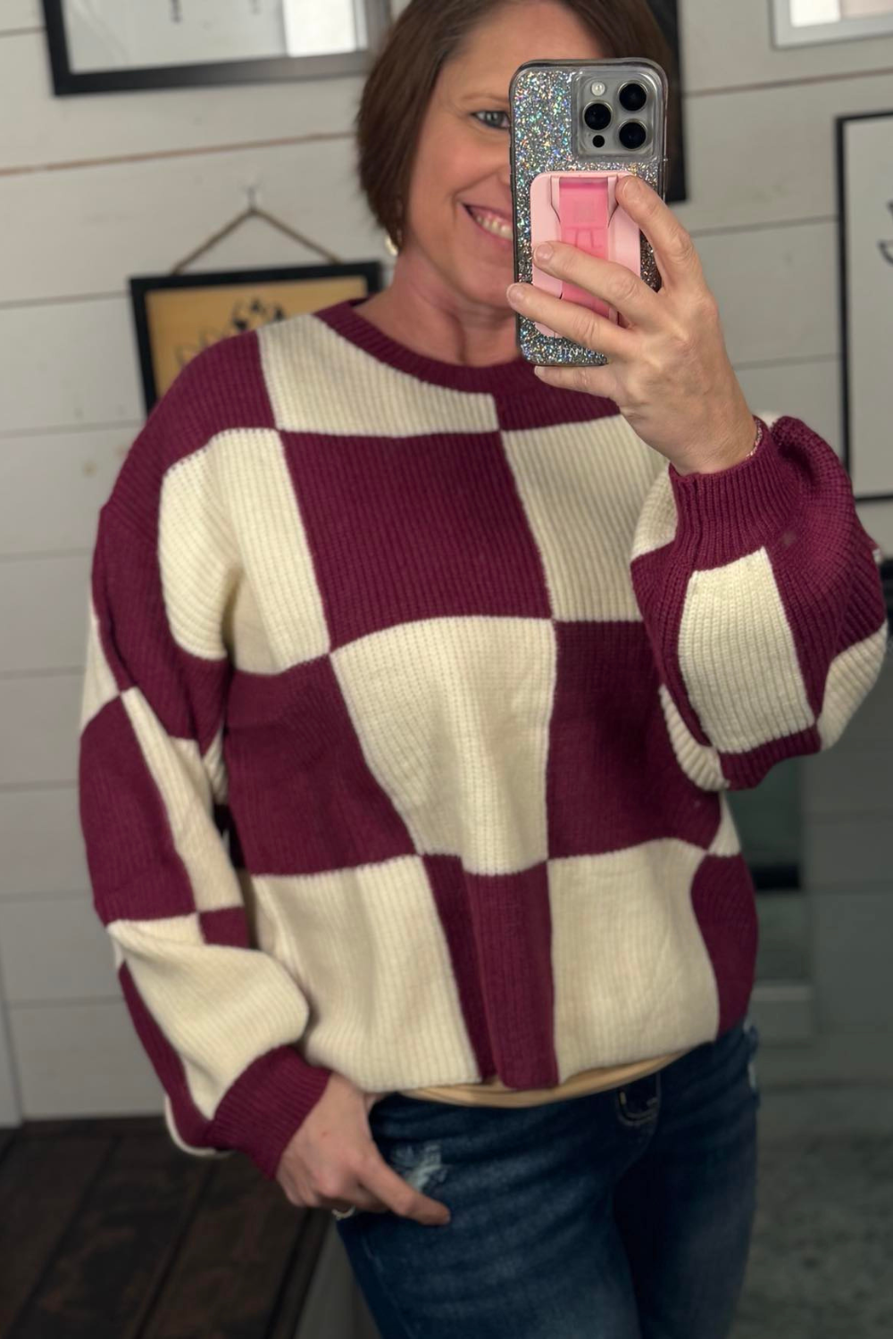 Paige Oversized Checkerboard Sweater