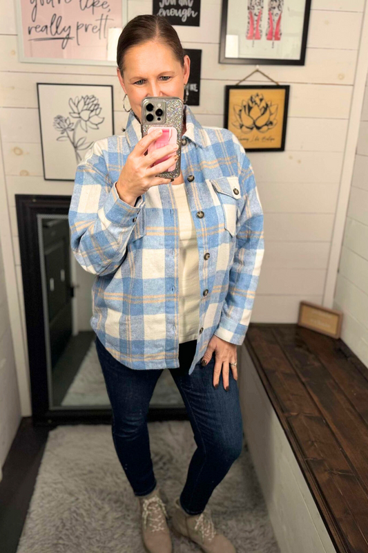 Plaid Shacket - Baby Blue