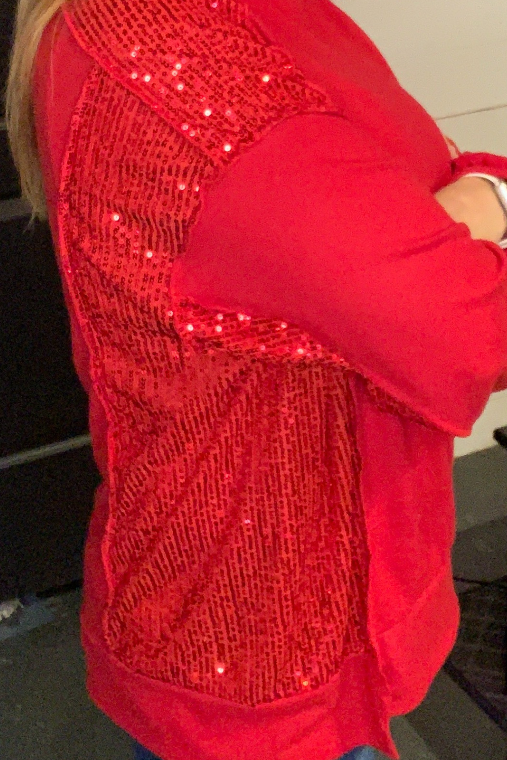 Brushed Red Sequin Top