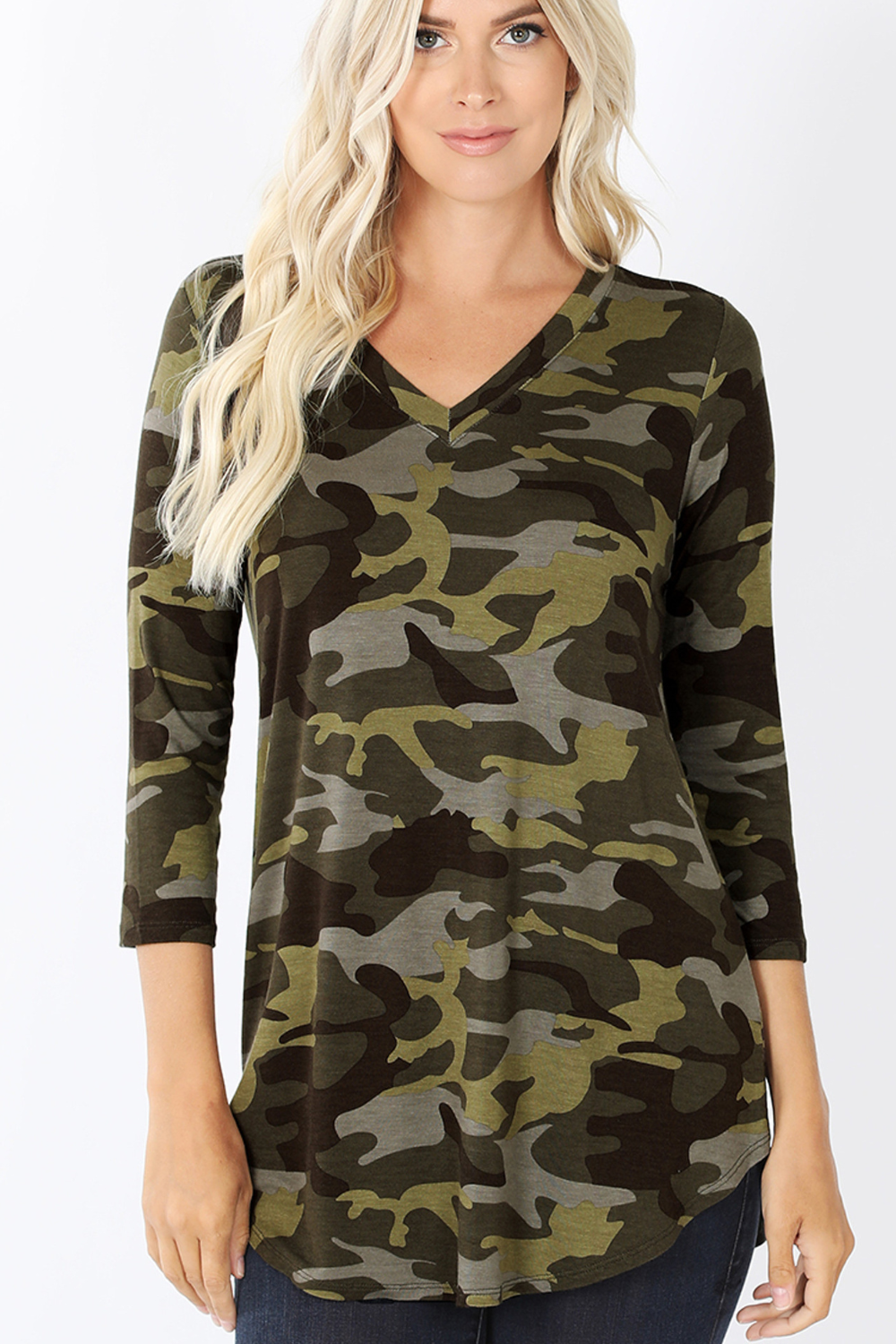 Rayon Camo VNeck Top