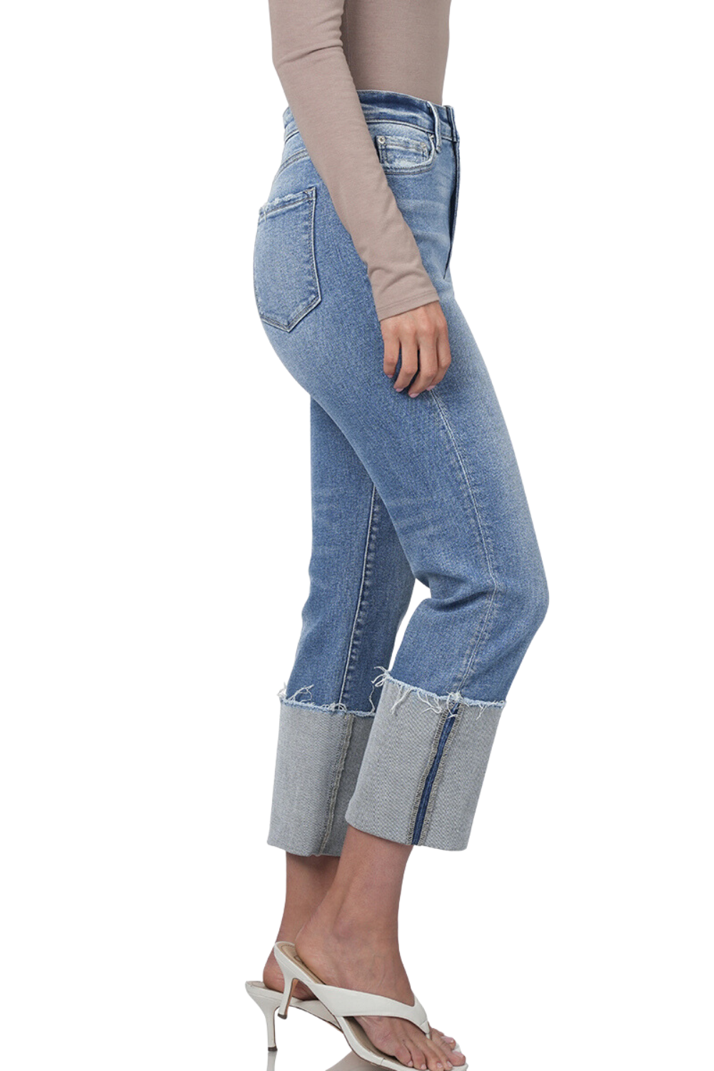 High Rise Cuffed Denim Jeans