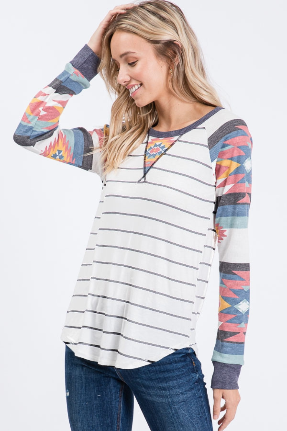 Aztec & Stripe Long Sleeve Top