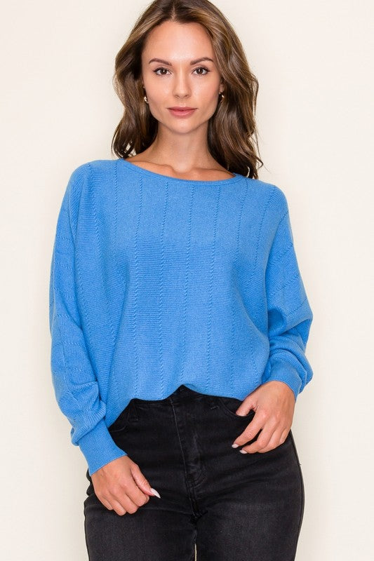 Textured Dolman Sleeve Boatneck Sweater