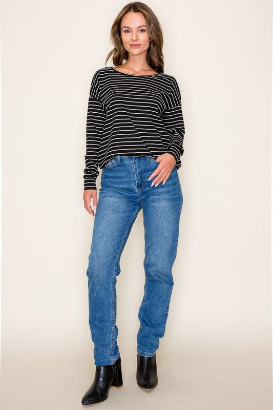 Ribbed Striped Knit Top - Black