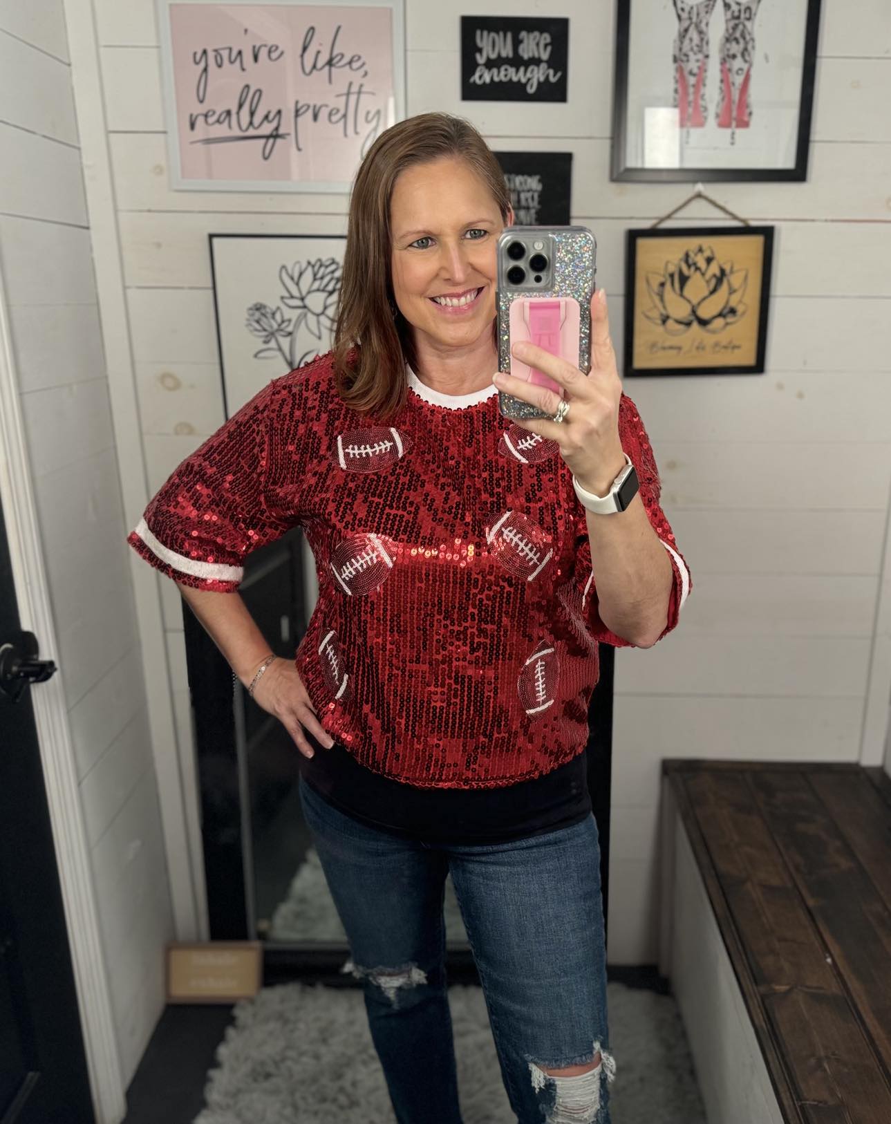 Sequin Football Jersey Style Top