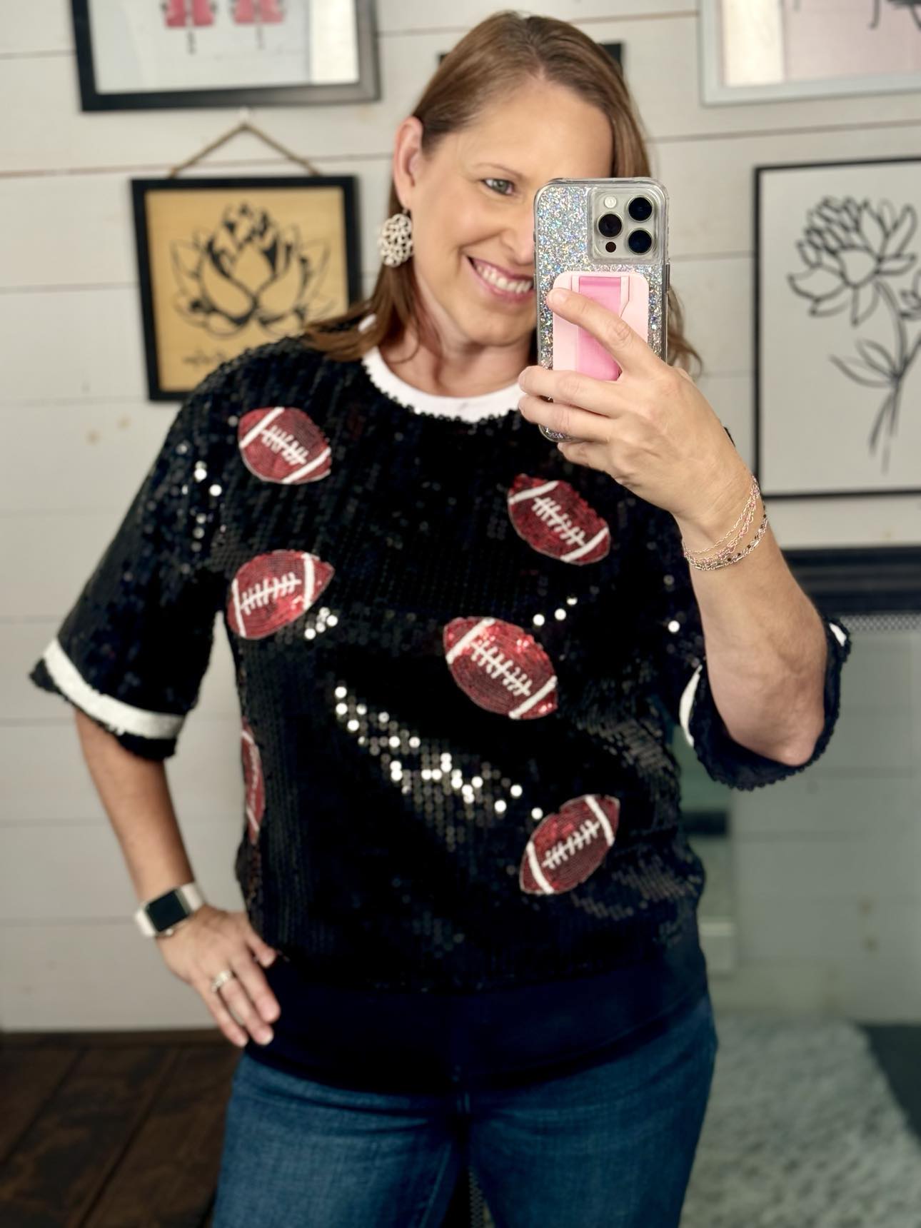 Sequin Football Jersey Style Top