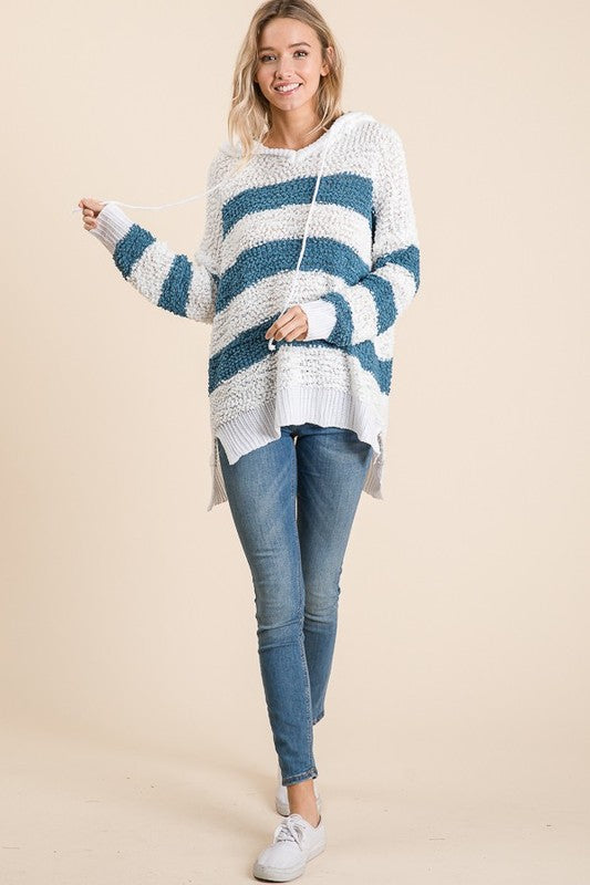 Striped Popcorn Hooded Sweater