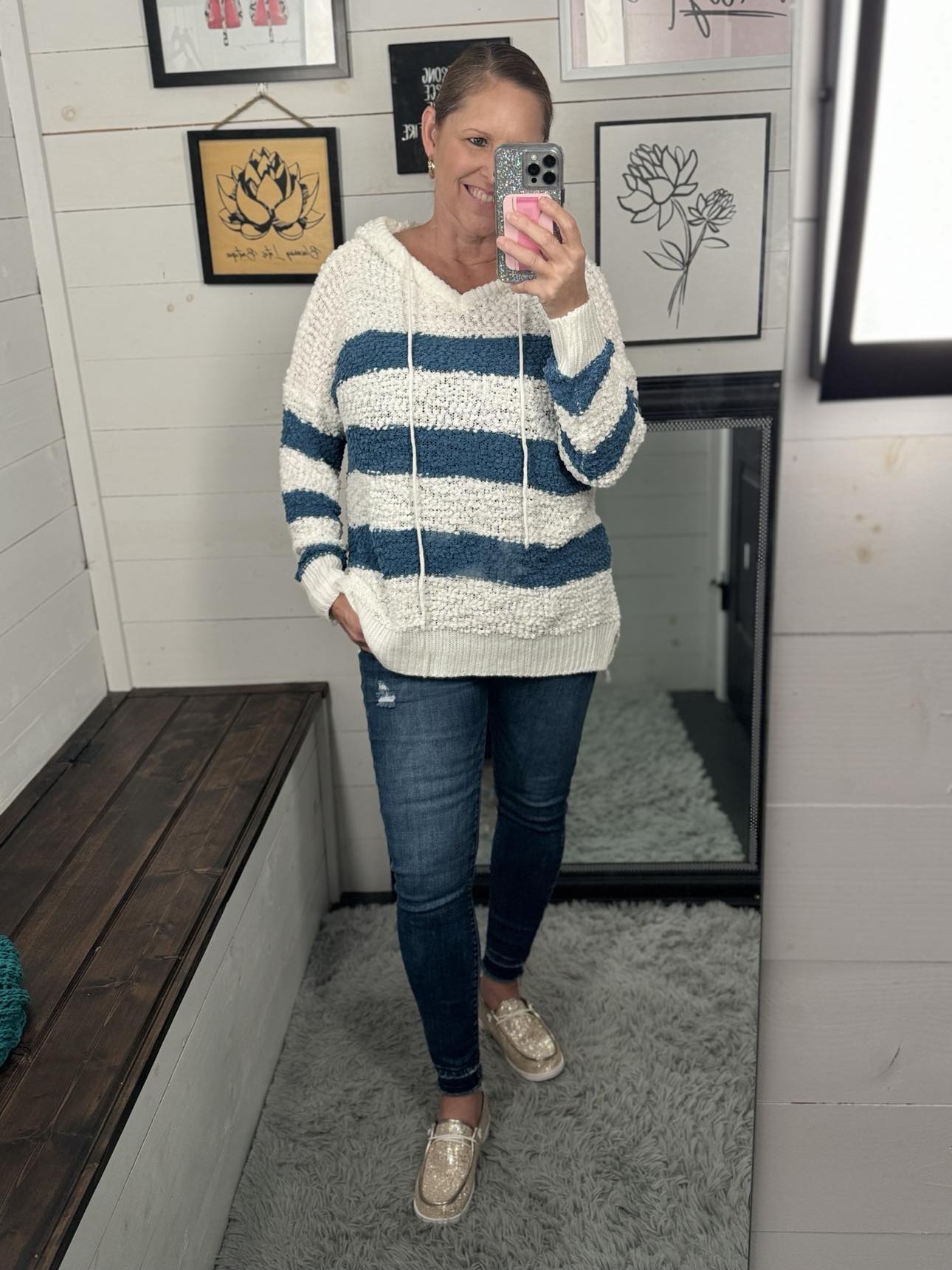 Striped Popcorn Hooded Sweater