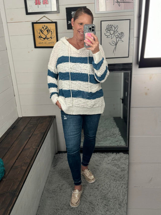 Striped Popcorn Hooded Sweater