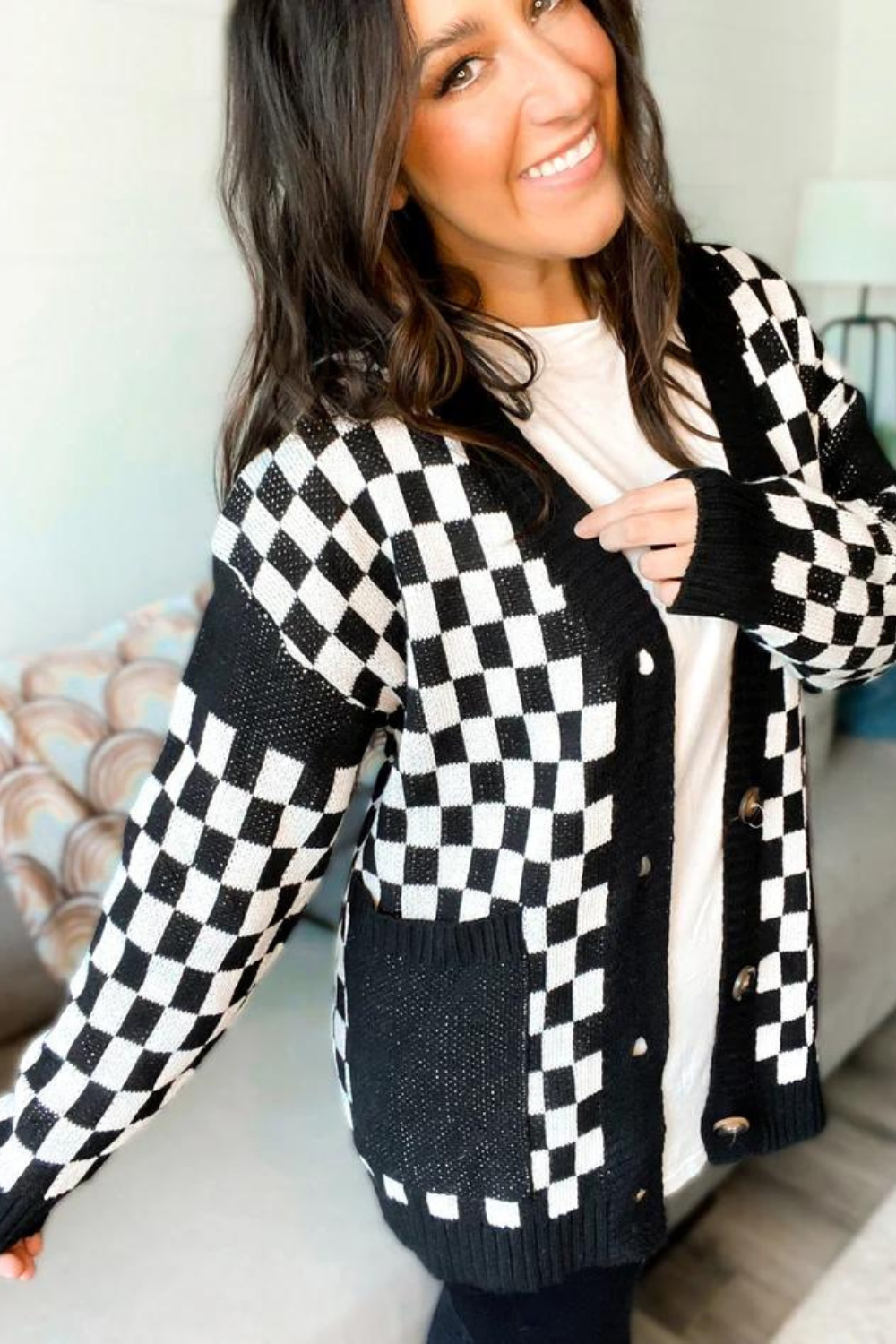 Vicki Varsity Checkered Cardigan