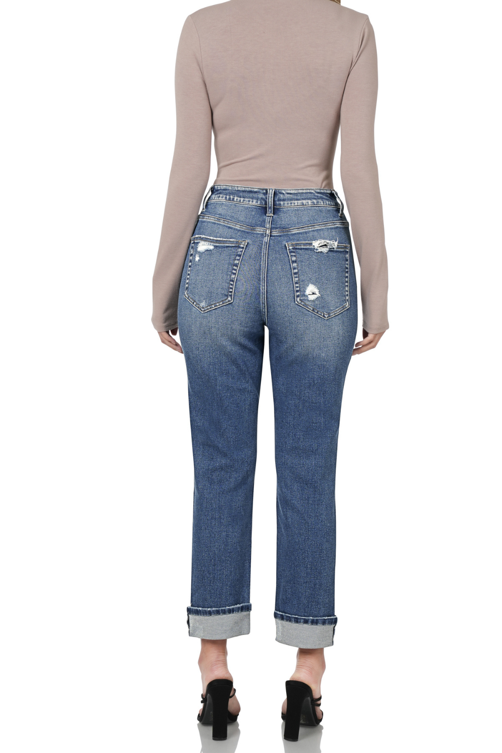 Distressed Cuffed Mom Jeans