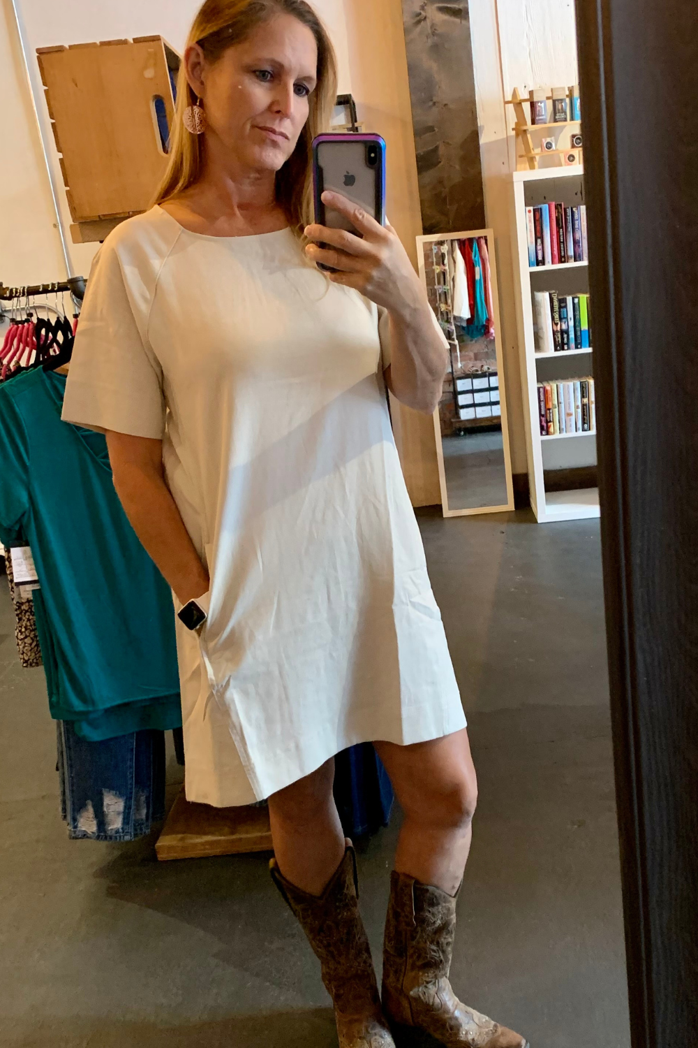 Linen Shift Dress with Pockets