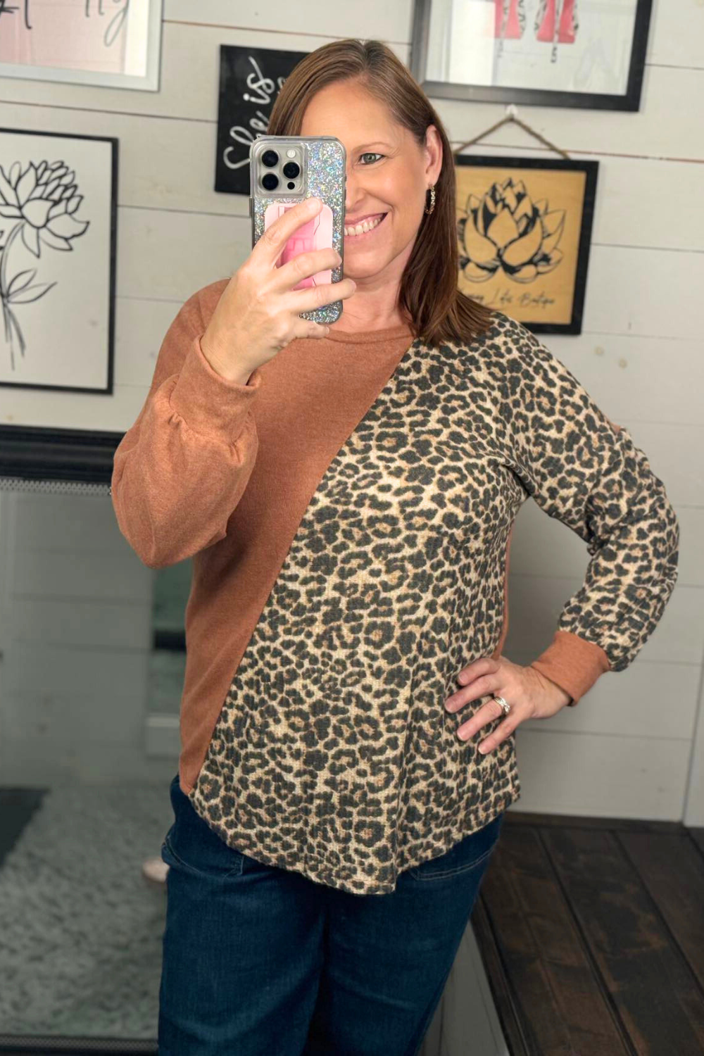 Belinda Leopard Colorblock Top