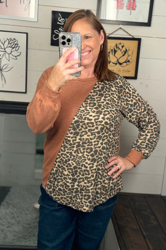 Belinda Leopard Colorblock Top