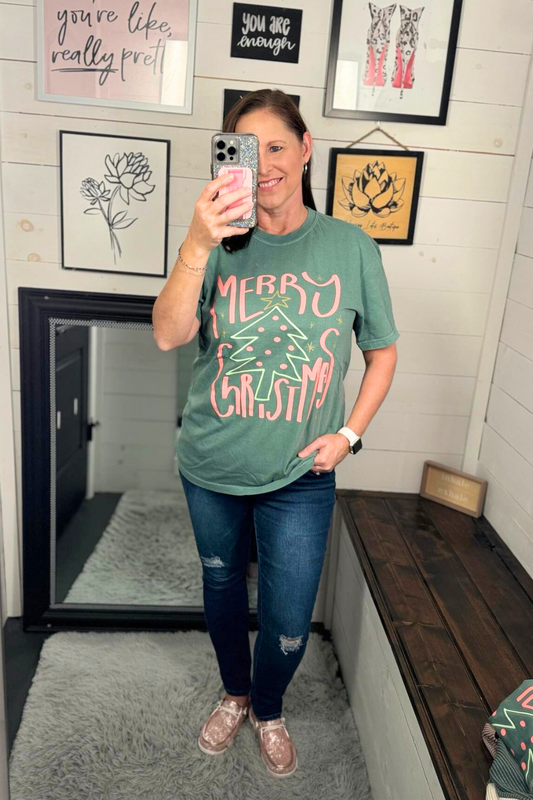 "Merry Christmas" Evergreen Graphic Tee