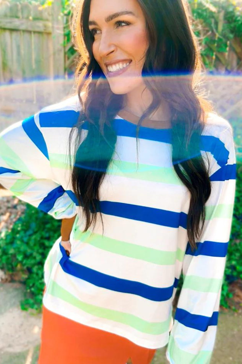 Mimi Multi-Colored Striped Bell Sleeve Top