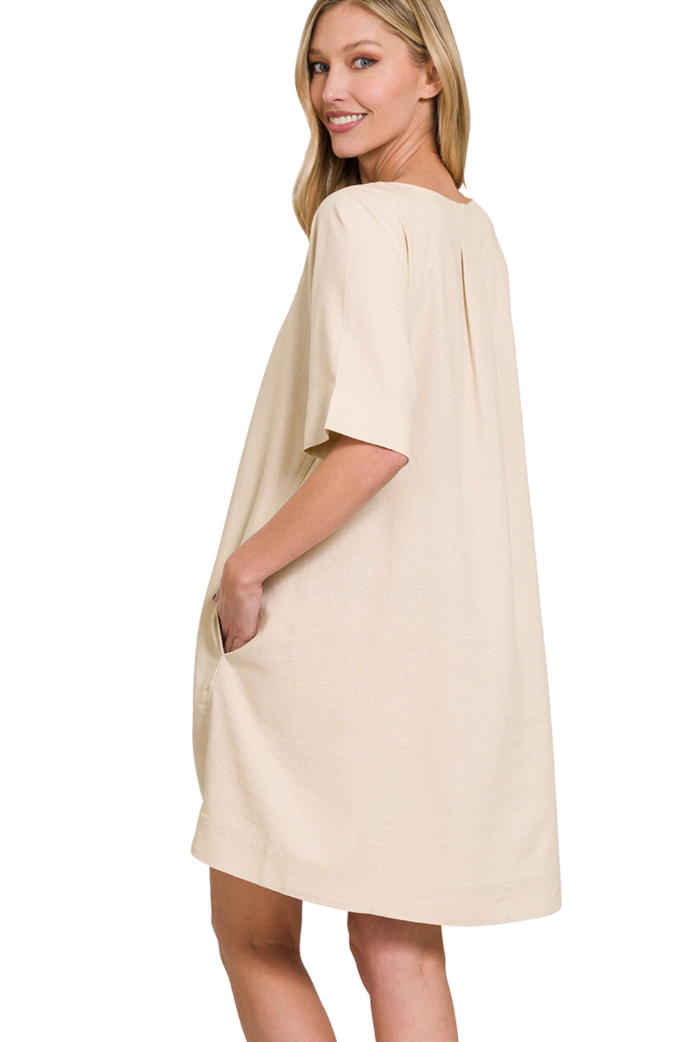 Linen Shift Dress with Pockets