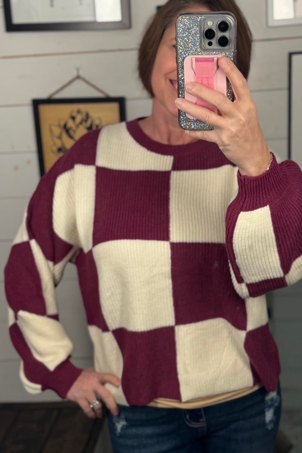 Paige Oversized Checkerboard Sweater