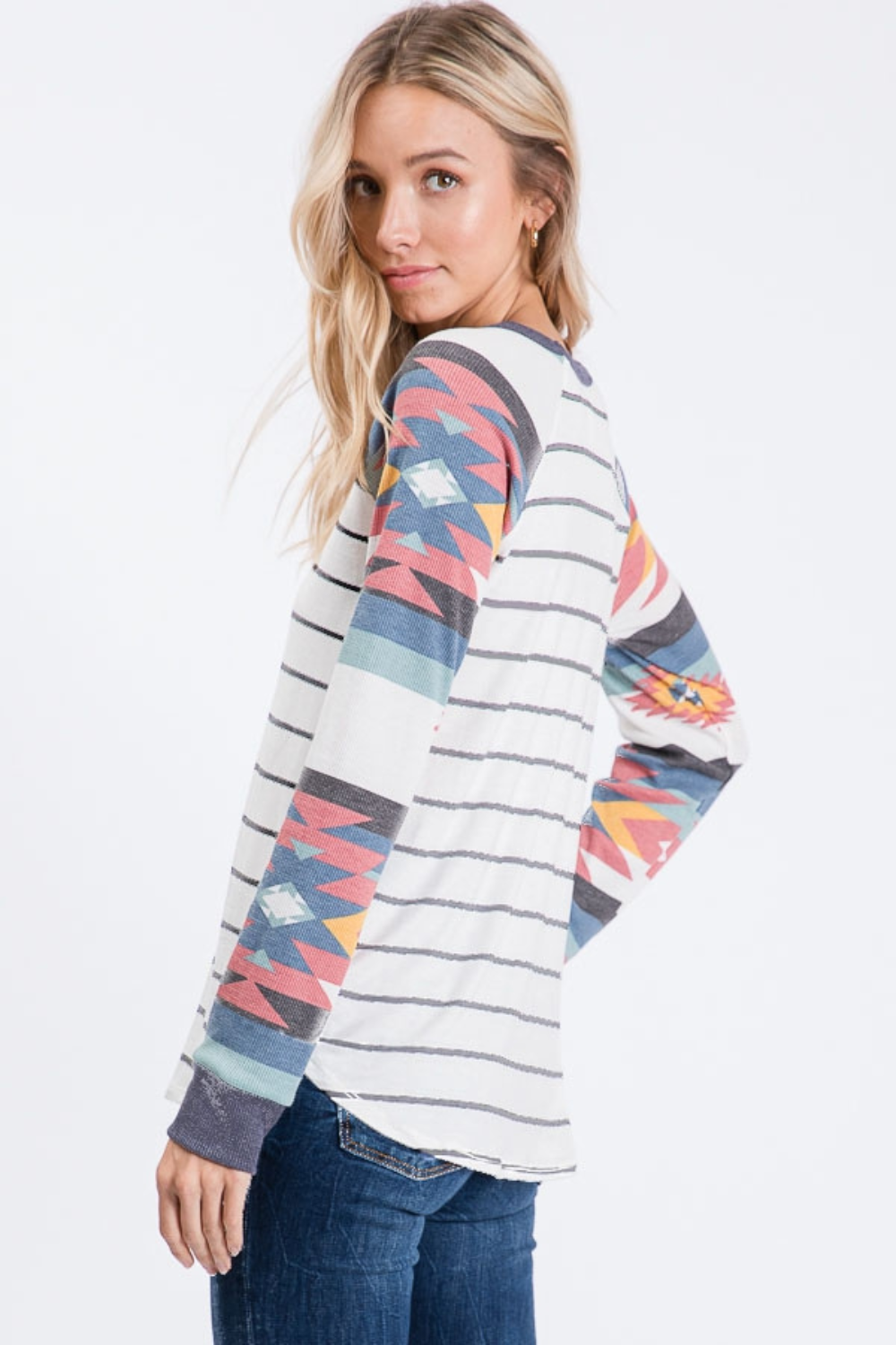 Aztec & Stripe Long Sleeve Top