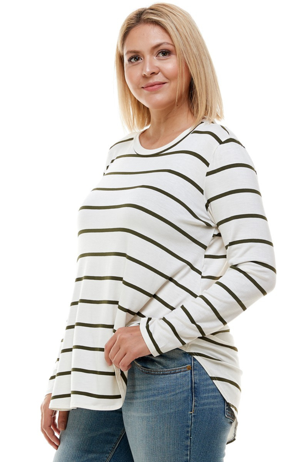 Olive Stripe Plus Long Sleeve Tee