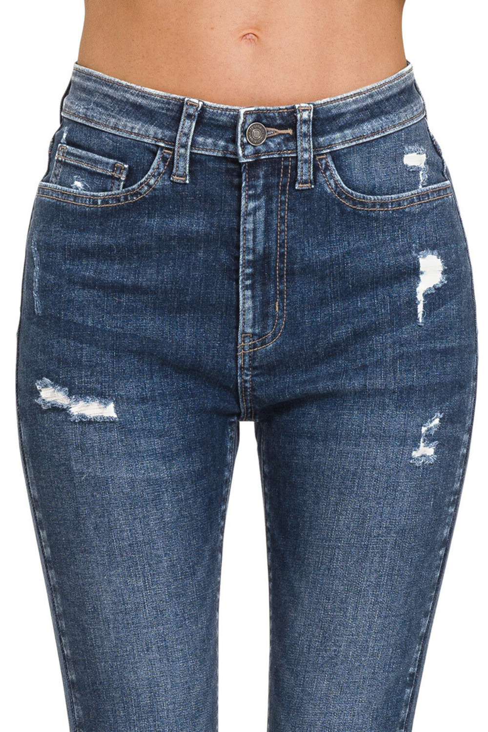 High Rise Distressed Skinny Jean