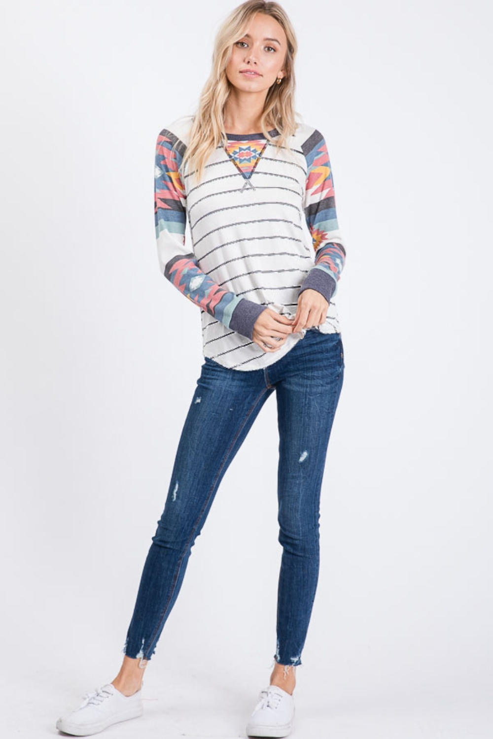 Aztec & Stripe Long Sleeve Top