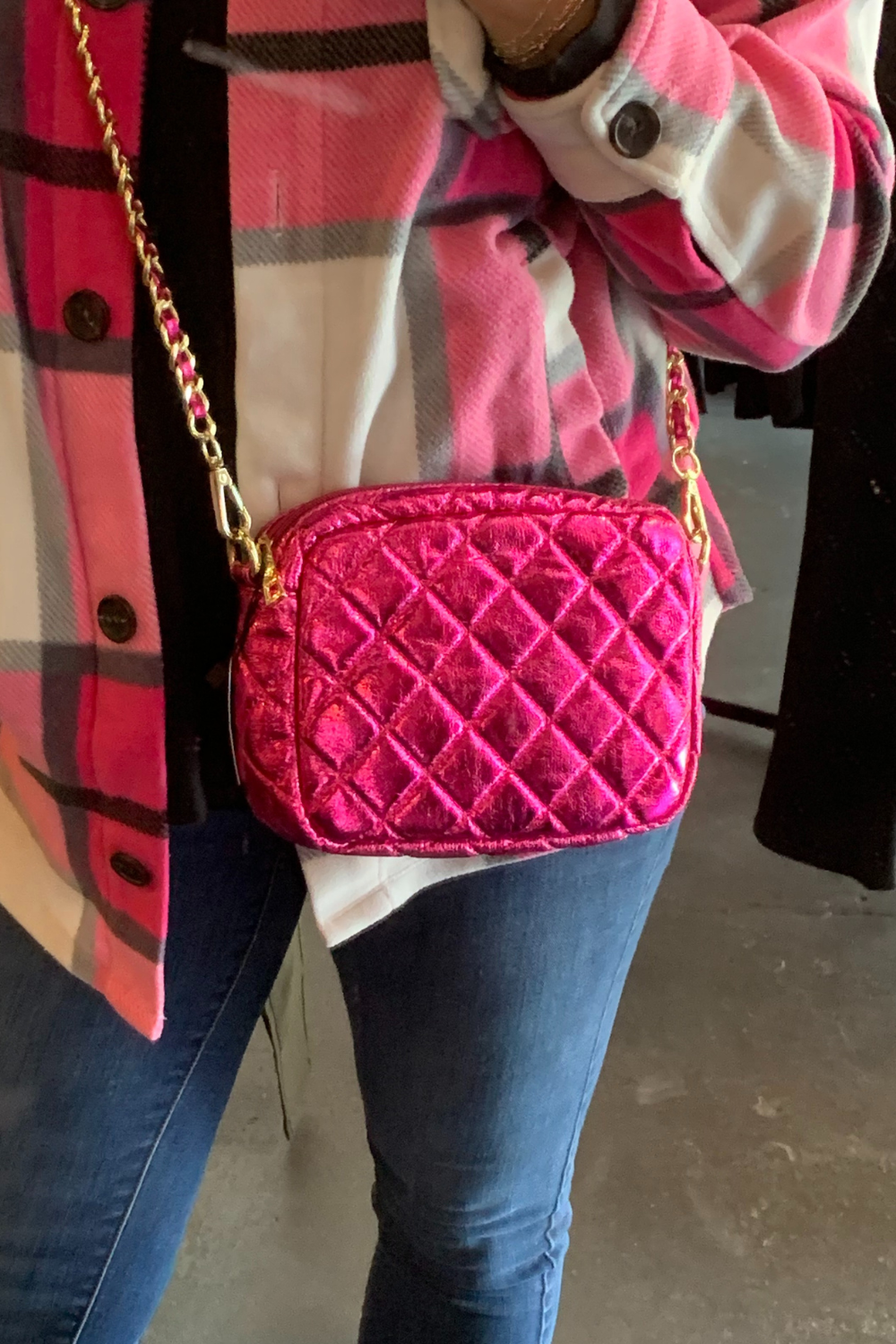 Emma Quilted Metallic Crossbody Bag