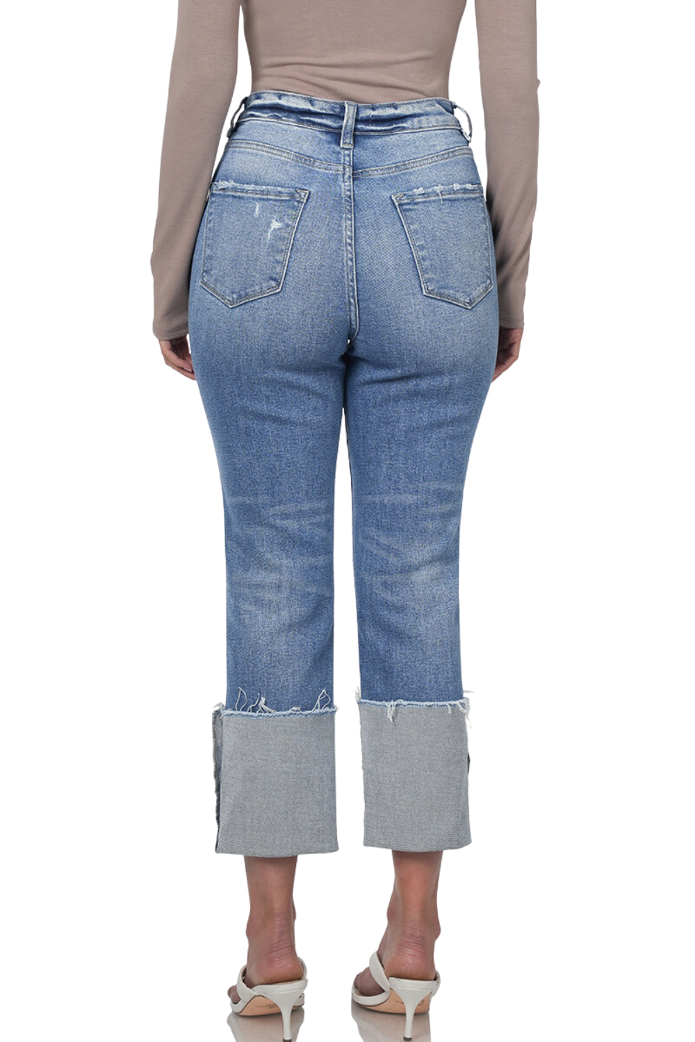 High Rise Cuffed Denim Jeans