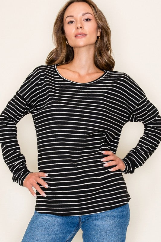 Ribbed Striped Knit Top - Black